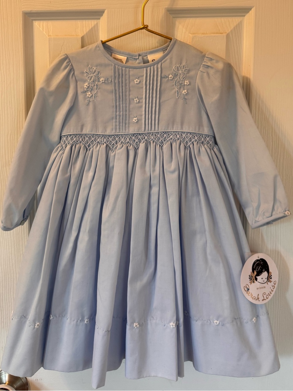 Sarah Louise Light Blue Smocked embroidered Long-Sleeve Girls Dress 2 years NEW